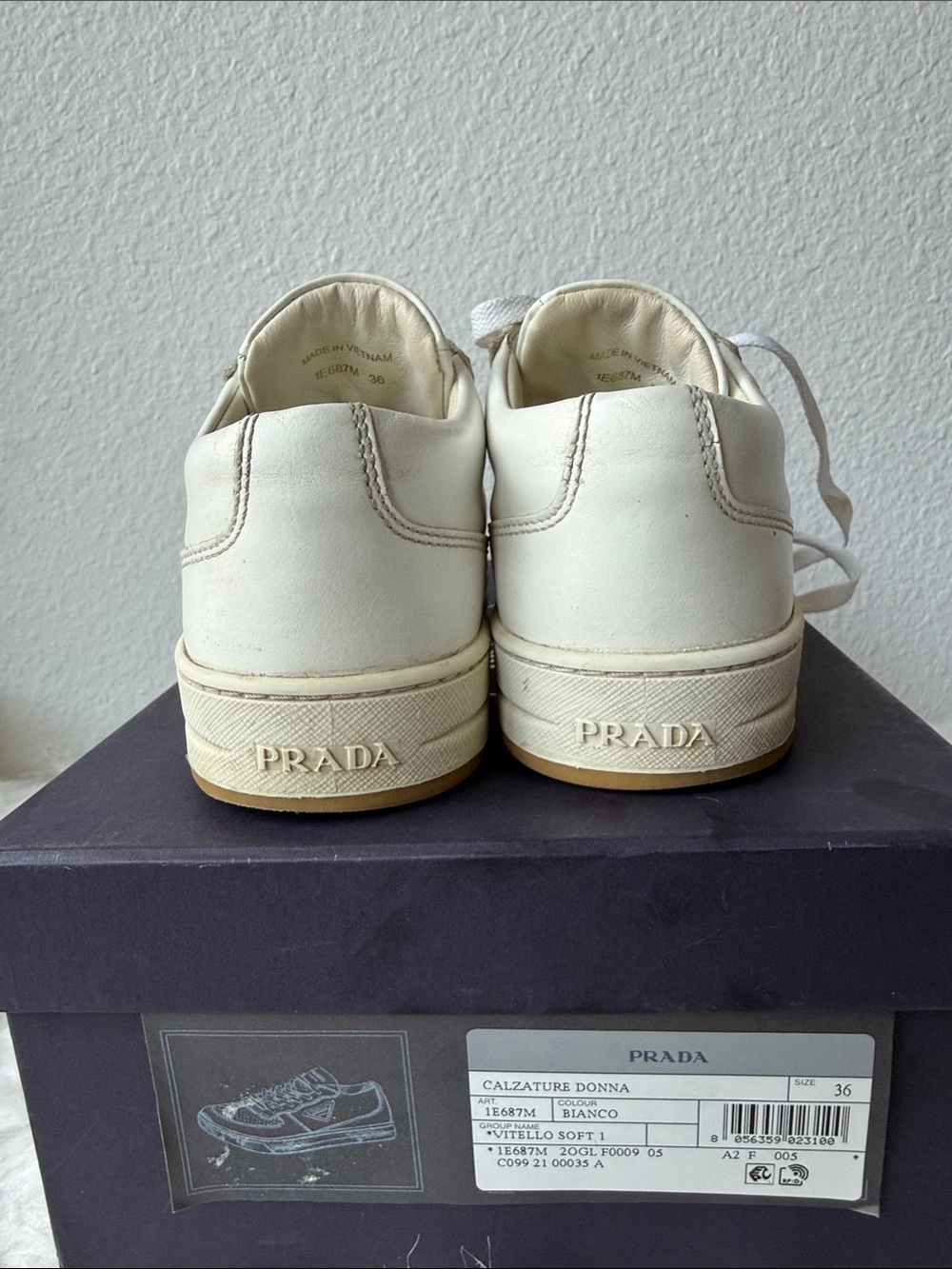 Prada White Leather Low-Top Sneakers with Gum Sole - Picture 7 of 8